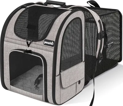 Produktbild von Hundenrucksack Ausziehbar Faltbar Grau Mit Netzfenster Reisen Zug Auto Restaurant Flugzeug 8 kg Tragfähigkeit Hundenrucksack