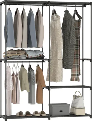 Produktbild von HOMCOM Kleiderschrank Stoffschrank mit Kleiderstange, Ablagen Schwarz