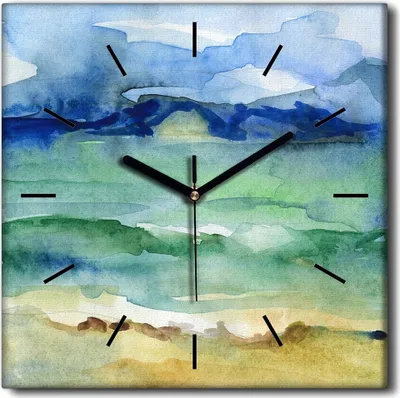 Produktbild von Coloray Uhr auf Leinwand 30x30 cm Wand Uhr Dekoration Wohnzimmer Segeltuch schwarze Hände -Sea Aquarelle Schiff