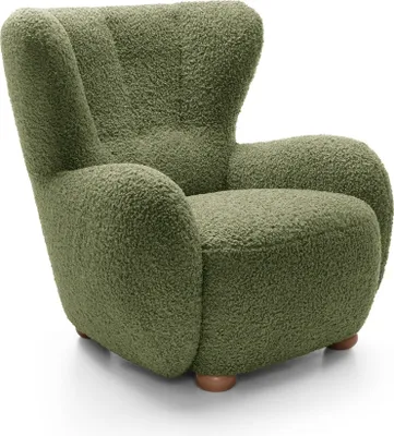 Image de Fauteuil DomoHome CIRO-Bouclé CIRO-Bouclé Vert - 88x100x91 cm, Fauteuil relax confortable CIRO-Bouclé avec pieds en bois et assise large, style scandinave, pour salon ou bureau