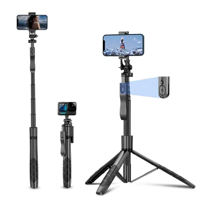 Produktbild von Mini Handy Stativ & Selfie Stick, Tragbares Tischstativ mit 360° drehbarer Smartphone Halterung für Vlog, TikTok, YouTube & Reise, Schwarz