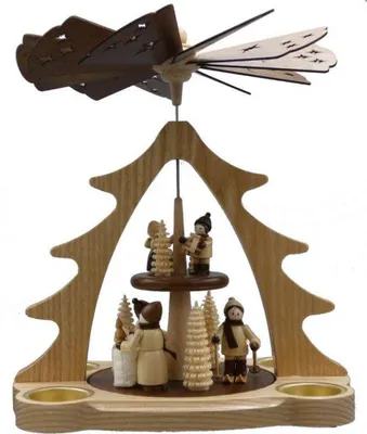 Zdjęcie produktu dla Piramida świąteczna z Mikołajem i świeczkami typu tealight, naturalna, wysokość 28 cm, NOWA