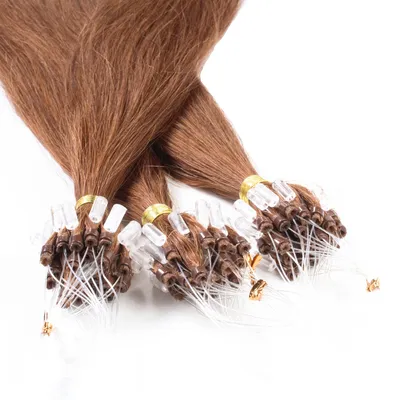Image de hair2heart Microring Extended human hair straight - 25 mèches 1g 50cm 8/03 blond clair naturel doré