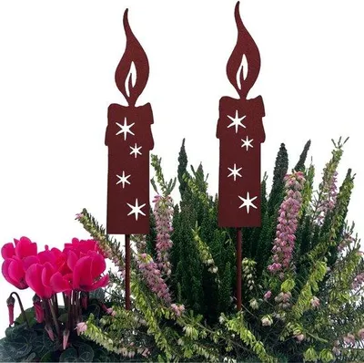Immagine prodotto di Set da 2 decorazioni natalizie: candele da giardino, 25 cm, metallo marrone, resistenti alle intemperie