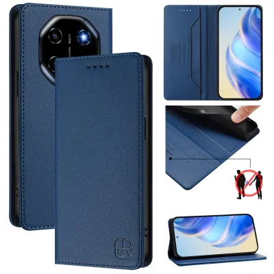 Image de Etui en cuir pour Blackview Shark 6, étui à rabat avec fentes pour cartes, portefeuille et support Bleu