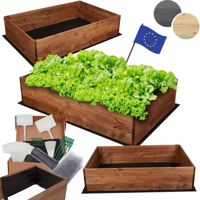 Produktbild von MODO24 Hochbeet Holz, Pflanzkasten, Massivholz, Kiefer, Kräuterbeet, Blumenkasten, Garten, Terrasse, 27x120x60 cm, Braun, ZP06
