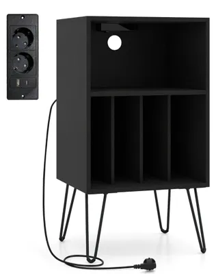 Zdjęcie produktu dla Stojak na gramofon ze stacją ładującą i miejscem na płyty winylowe