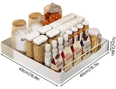 Zdjęcie produktu dla Organizer do szafki kuchennej – wysuwana półka – szerokość 40 cm – ciche prowadzenie – cicha praca – stal – biały