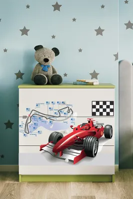Produktbild von Kinderkommode mit Schubladen Formel 1 in der Farbe Grün Babydreams