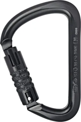 Schwarzer Stahlkarabiner von Aliens; Modell D STEEL; geeignet für Klettern.