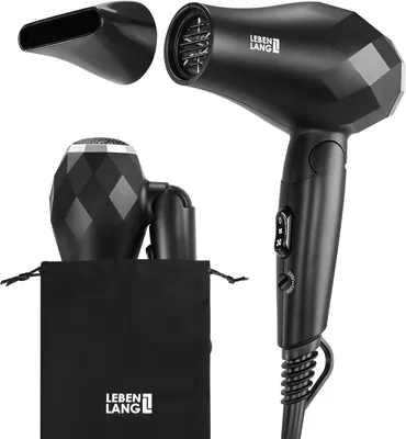 Produktbild von Reiseföhn klappbar klein - Duale Spannung & Inkl. Reisetasche mit Stylingdüse I Reise Föhn leise stark I Kleiner mini Haartrockner Hair Dryer