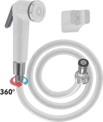 Produktbild von Handbrause für Bidet, mit 120cm weißem Kunststoffschlauch, drehbarer Kopf, unterer Aktivierungsknopf | 3031