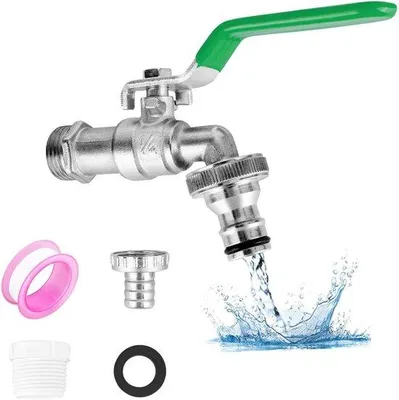 Produktbild von Ibenzoa® Gartenhahn aus massivem Messing, 12 Zoll – Doppel-Auslauf Außenwasserhahn mit Messing- & Kunststoff-Schlauchanschlüssen + Dichtband