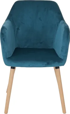 Image de Chaise de salle à manger Malmö T381, chaise de cuisine, design rétro des années 50 ~ velours, bleu pétrole, pieds clairs