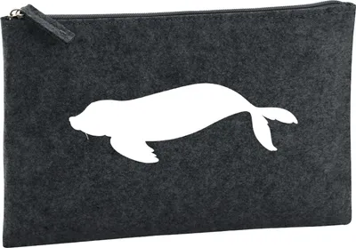 Produktbild von Huuraa Kulturbeutel Robbe Silhouette 1 Liter Charcoal Filz Kosmetiktasche Geschenkidee