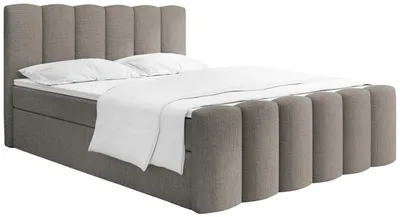 Produktbild von Boxspringbett mit Bettkasten – Polsterbett 120 x 200 cm mit H4 Taschenfederkern 7-Zonen Matratze & 5 cm Topper – Stauraumbett Serenity mit Hohem Kopfteil & Gepolstertem Fußteil – Taupe Chenille