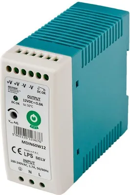 Obrázek produktu pro MDIN60W12: Napájecí zdroj na DIN lištu 12 V/5 A, štíhlý design