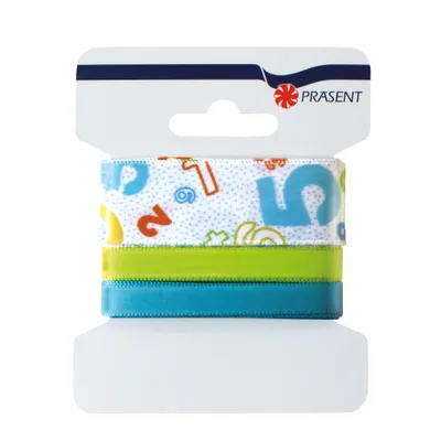 Produktbild von Schleifenband Numbers-Blau, 2,5/1/1 cm x 4,5 m insgesamt, 3er Karte