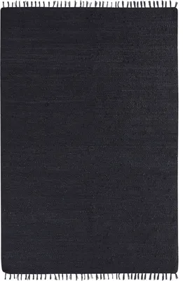 Produktbild von BELIANI Teppich Schwarz Jute und Baumwolle Rechteckig 200 x 300 cm mit Fransen Handgewebt Boho Kurzhaar Kurzflor für Fußbodenheizung Wohnzimmer Esszimmer
