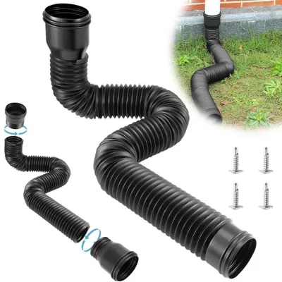 Obrázek produktu pro Flexibilní prodlužovací trubice pro svody dešťové vody - 150 cm - Nastavitelná - Pro odvod dešťové vody - Vhodná pro trávníky, betonové plochy a dvory - Černá barva