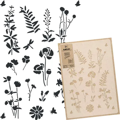 Produktbild von Große Malschablonen M 43x64 cm, Wiesenblume Blumen Natur Muster, Wiederverwendbare Kunststoff Wandschablone