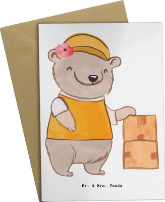 Produktbild von Mr. & Mrs. Panda Glückwunschkarte Paketzustellerin Herz - Weiß - Geschenk, weihnachtskarten, Zustellservice Pakete, Fröhlich, Grußkarte, einladungskarten, Paketbotin