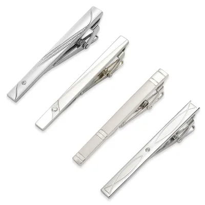 Image de Pince à cravate - Lot de 4 - Acier inoxydable - Argenté - Fine et classique