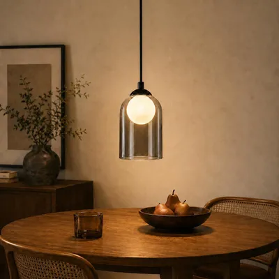 Produktbild von ZMH Hängelampe Esstisch 1 flammig Pendelleuchte Glas Rauchgrau Esstischlampe Hängend G9 Hängeleuchte Vintage Esstischlampe ohne Leuchtmittel