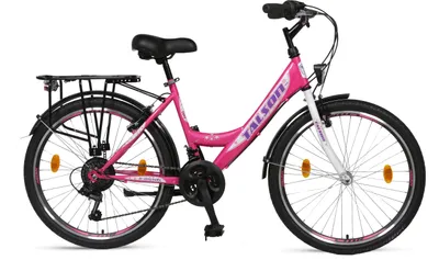 Produktbild von Talson Mädchen-Fahrrad 26 Zoll, 21-GG-Shimano-Schaltung mit Beleuchtung und Gepäckträger, Farbe Pink Rosa-TMR