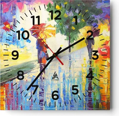 Produktbild von Wanduhr - Quadrat - Glasuhr - Park Straße Regen - 30x30cm - Schleichendes Uhrwerk - Lautlos - zum Aufhängen bereit - Dekoration Modern - Wanddekoration aus Glas - C4AC30x30-3508