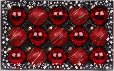 Produktbild von Weihnachtskugeln Streifen Mix Glas 6cm, 15er Set, Farbe:Rot glanz / matt