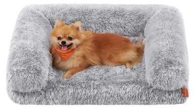 Productafbeelding van Feandrea FluffyHug hondenbed, hondenmand maat M, hondenmat voor kleine honden, kleine rassen, hondenbank met noppenschuim, afneembare en wasbare hoes, 76 x 58 x 16 cm, ombre grijs, PGW231G01V1