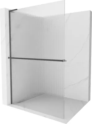 Produktbild von Mexen Kioto+ L Duschwand mit Ablage Walk-in 80 x 200 cm, matt, gun gray gebürstet - 800-080-123-66-09