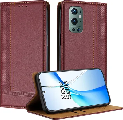 Obrázek produktu pro Pouzdro pro OnePlus 9 Pro kožené flipové pouzdro s funkcí stojánku Tmavě červená