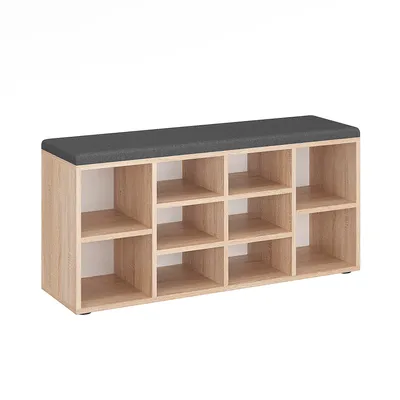 Produktbild von KOMTO Schuhbank mit Sitzfläche - Schuhregal Schuhschrank mit Sitzbank Flur Bank mit Stauraum Garderobenbank Sofia 104 x 50 x 30 cm Sonoma