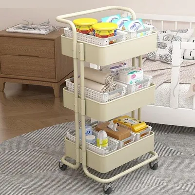 Productafbeelding van Famanu multifunctionele trolley met wielen, 3 niveaus, met opbergruimte - zwart
