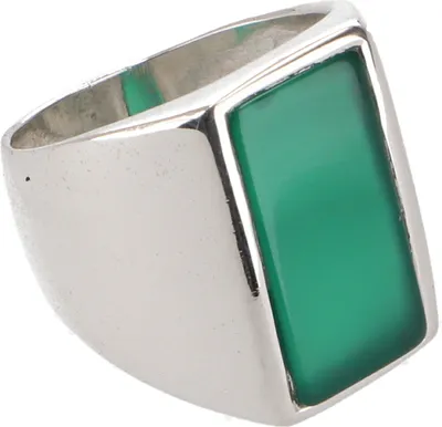 Produktbild von Herren Siegelring 925 Silber mit Grünem Stein, Massiver, Eckig Polierter, Glänzender Sterling Silber Ring, Handgemachter Männerschmuck - Achat, SterlingSilber, Ringgröße: 64
