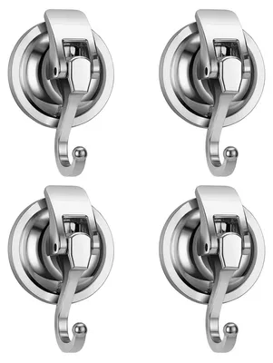 Produktbild von 4 Saugnapfhaken, selbstklebende Vakuumhaken mit einer maximalen Tragkraft von 10 kg, wasserdichte, starke Saugnäpfe mit Haken für Badezimmer, Küche, Fenster, Kränze (silber)