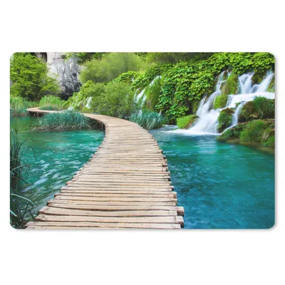 Produktbild von MuchoWow® Schreibtischunterlage Brücke - Wasser - Pflanzen - Wasserfall - Grün 60x40 cm - XXL Mauspad - Großes Mauspad