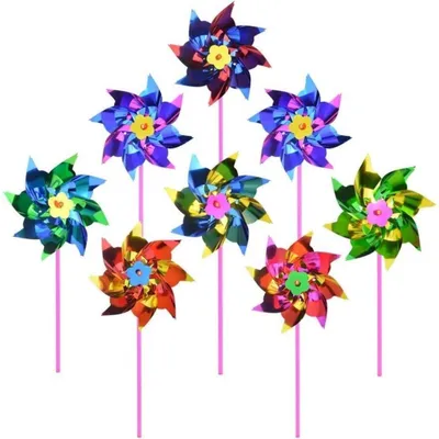 Produktbild von 100 Stück Kunststoff Regenbogen Windräder DIY Set für Garten & Party