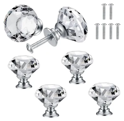 Produktbild von 6 Kristallmöbelknöpfe, Schrankknöpfe, Kristallmöbelknöpfe, Kleiderschrankgriffe, Möbelgriffe, 30 mm