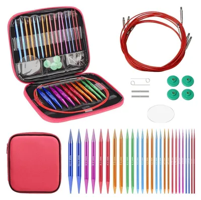 Image de Ensemble d'aiguilles à tricoter interchangeables, 13 paires, en aluminium, de 3,0 à 10,0 mm, avec sac de rangement