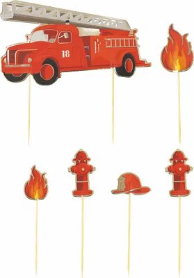 Image de Kit de décoration pour anniversaire d'enfant « Pompiers », 6 pièces, rouge - Taille unique