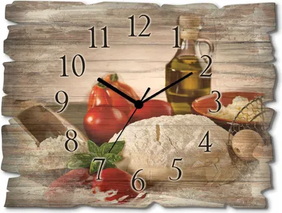 Produktbild von ARTland Holz Wanduhr Funkuhr - schwarzer Zeiger Teig für Pizza Größe: 40x30 cm