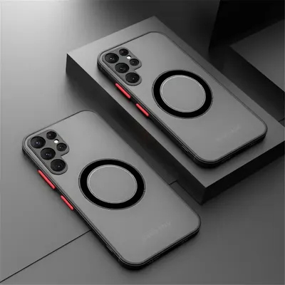 Produktbild von Magsafe Handyhülle für  Samsung Galaxy S24 Ultra TPU Schutz Hülle mit Magnet Ring für induktives laden Schutz Cover Case für Magsafe Zubehör Farbe: Schwarz