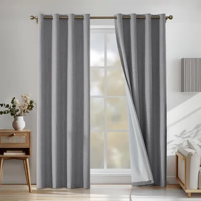 Immagine prodotto di Tende oscuranti termiche, opache e isolanti, con passanti - Set di 2 tende in lino effetto 100% oscuranti - Protezione acustica