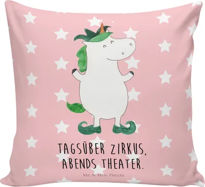Produktbild von Mr. & Mrs. Panda kuschelkissen 40x40 Einhorn Joker - Rot Pastell - Geschenk, Kissen, Mittelalter, Unicorn, Hofnarr, Kuschel, Deko, Sofa, Kasper, Einhörner, bedruckt