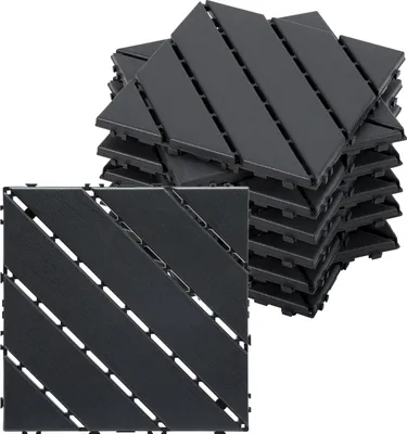 Obrázok produktu pre Izrielar 99 ks PP terasových dlaždíc 30 x 30 x 2 cm – odolné dlaždice s klikovým systémom a drenážnym systémom, odolné voči UV žiareniu, vhodné na balkón a do záhrady, antracitová farba, 9 m²