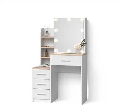 Produktbild von Schminktisch Livinity Loreta Weiß/Sonoma 80 cm mit LED Beleuchtung, Model 52404