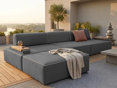 Produktbild von TRADA Gartenecksofa Ravello M Dunkelgrau 345x182 cm Gartenmobel set Verstellbare Kopfstützen Modular